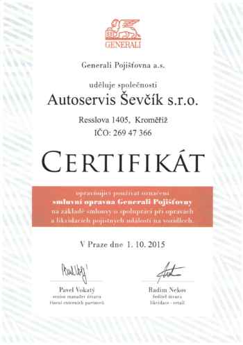 Certifikát Generali