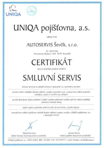 Certifikát Uniqa